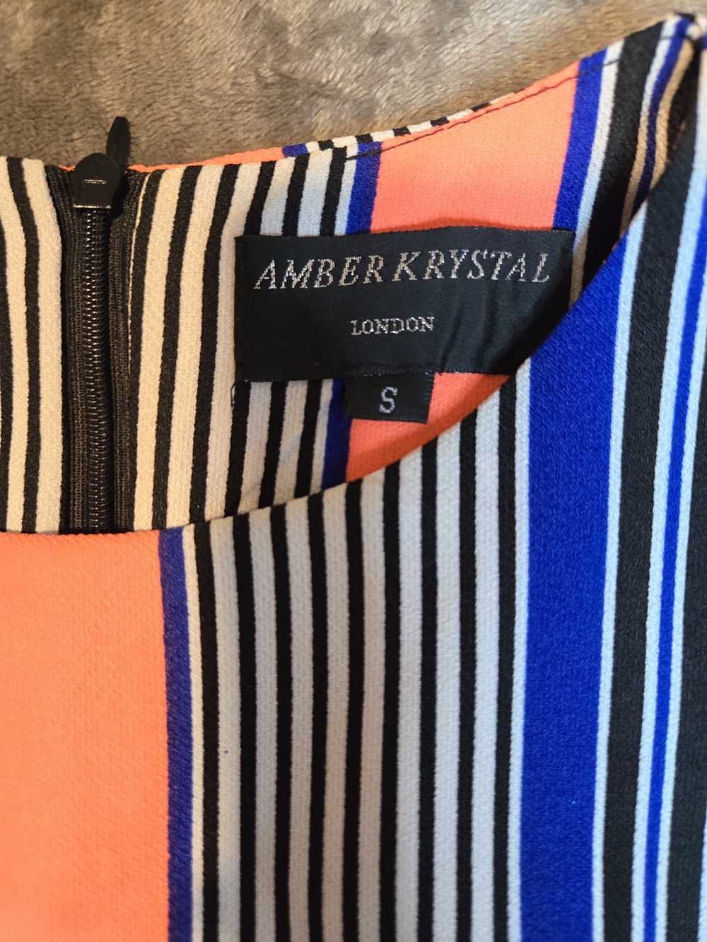 Sleeveless Striped A-Line Dress in Coral, Navy & Cream - Picture 9 of 11